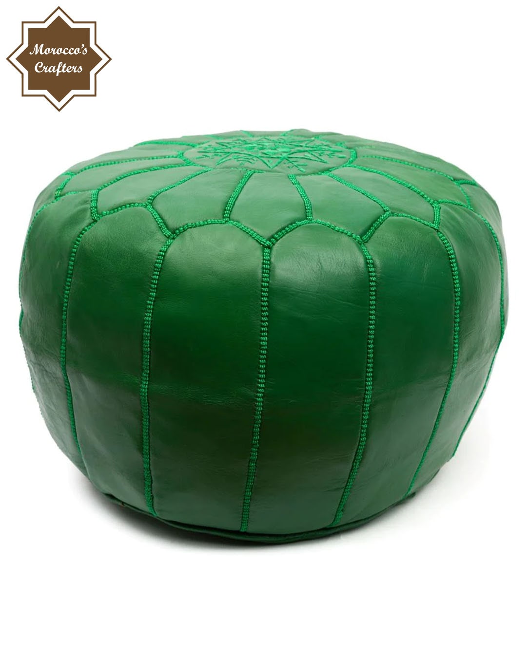 Handmade Moroccan Leather Green Pouf Exquisite Comfort and Timeless Beauty