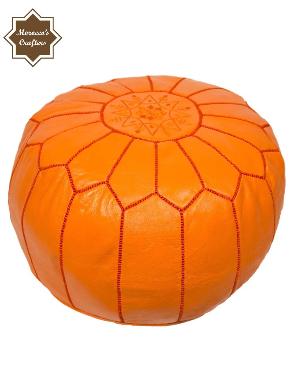 Handmade Moroccan Leather Orange Pouf : Exquisite Comfort and Timeless Beauty