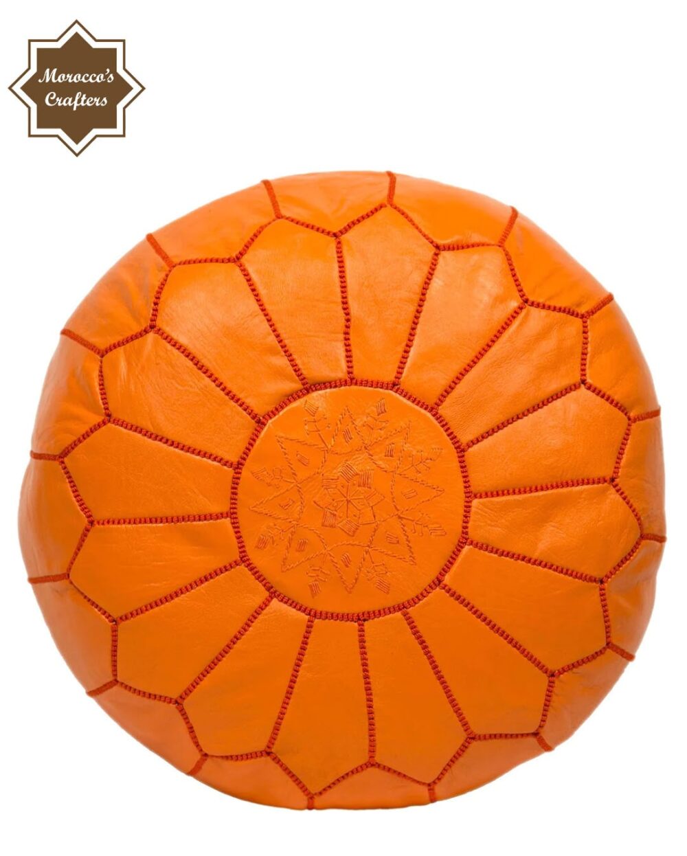 Handmade Moroccan Leather Orange Pouf : Exquisite Comfort and Timeless Beauty