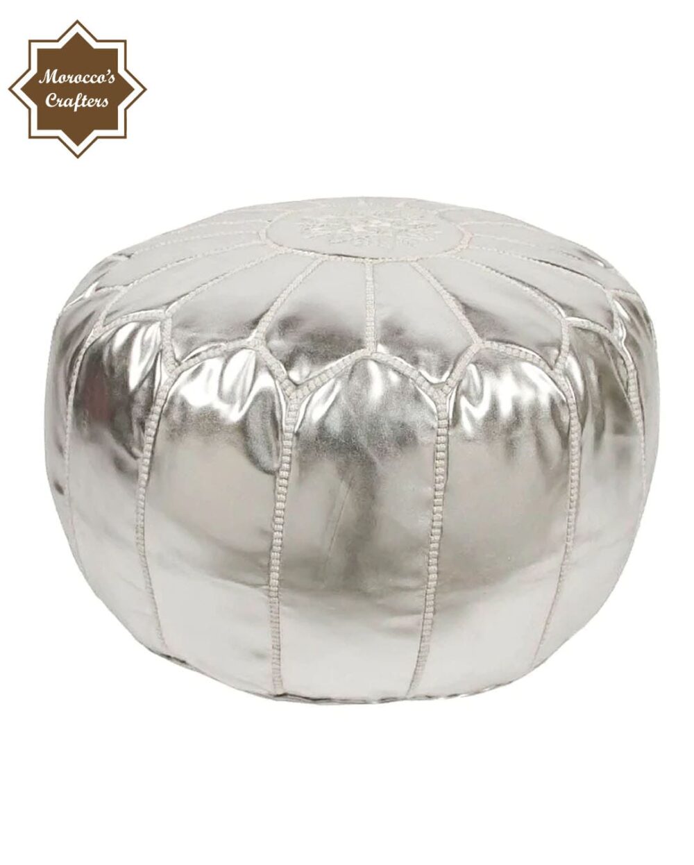 Handmade Moroccan Leather Silver Pouf Exquisite Comfort and Timeless Beauty