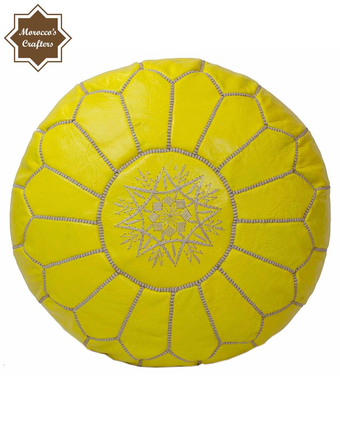 Handmade Moroccan Yellow Leather Poufs Exquisite Comfort and Timeless Beauty