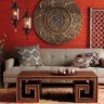 An image showcasing the beauty of Moroccan home decor, including leather pouffs, rugs, lanterns, and more.