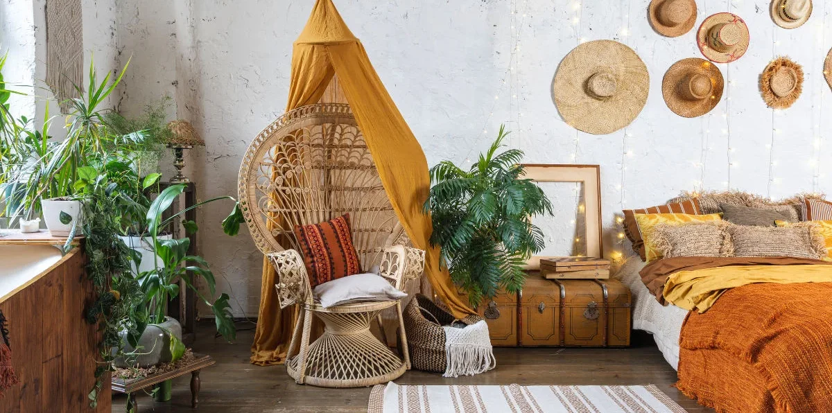 An inviting Moroccan-inspired living room with plush cushions and ornate coffee table