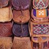 Assorted Moroccan leather bags showcasing exquisite craftsmanship and design.