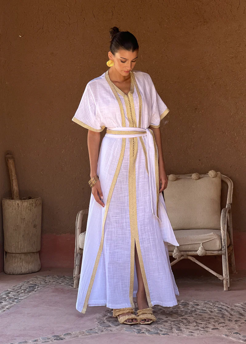 2-Piece Linen Kaftan Matching Set with Belt