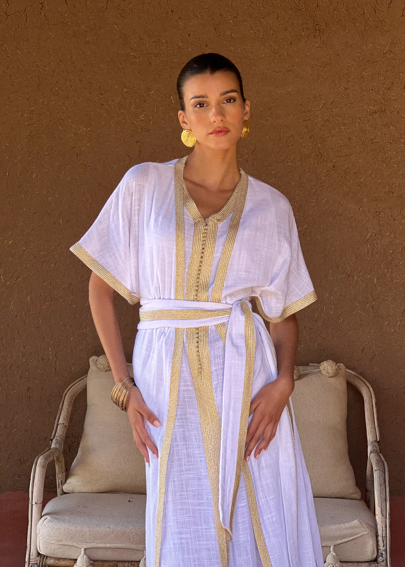 2-Piece Linen Kaftan Matching Set with Belt