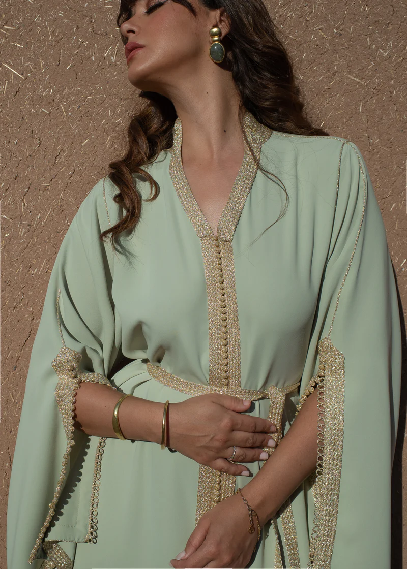 Elegant Crepe Kaftan Dress with Matching Belt