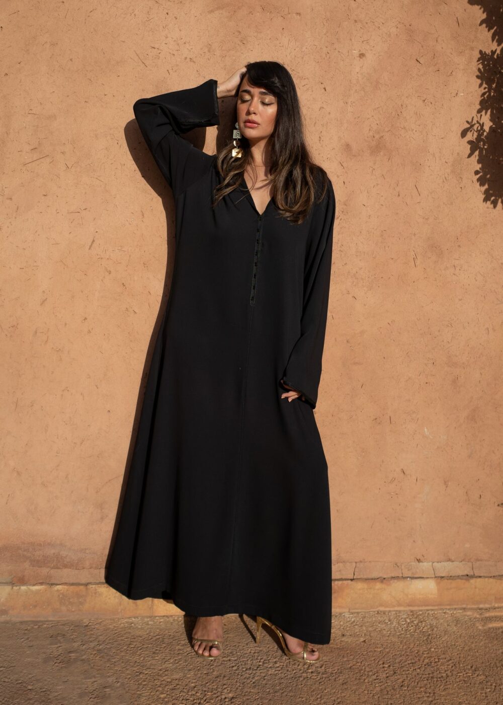 Hooded Crepe Kaftan with Tone-on-Tone Details