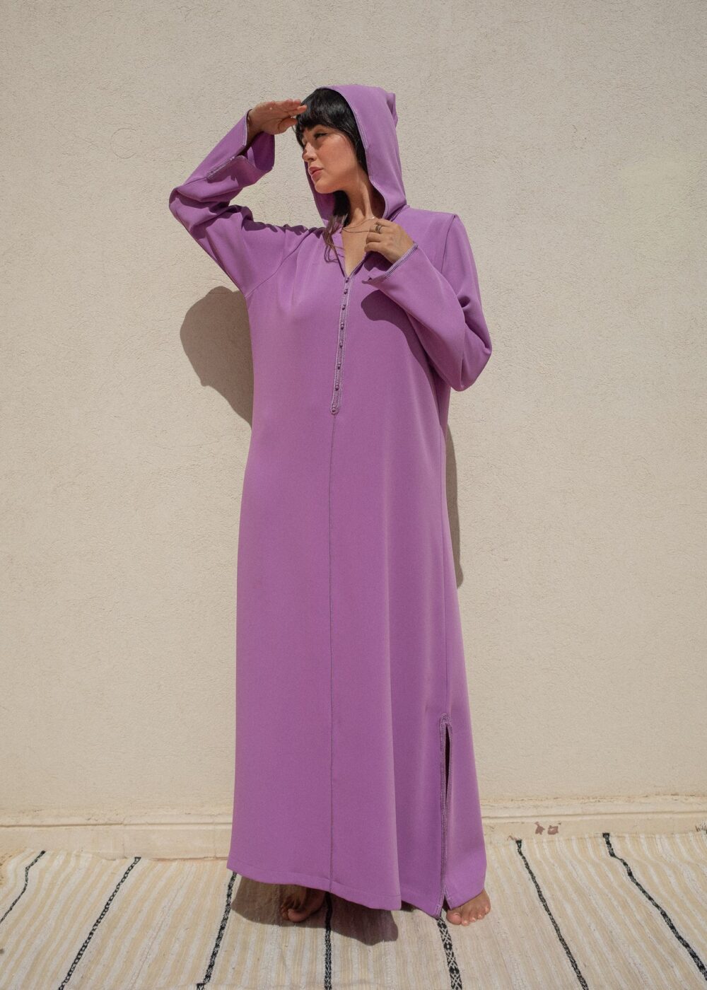 Hooded Crepe Kaftan with Tone-on-Tone Details