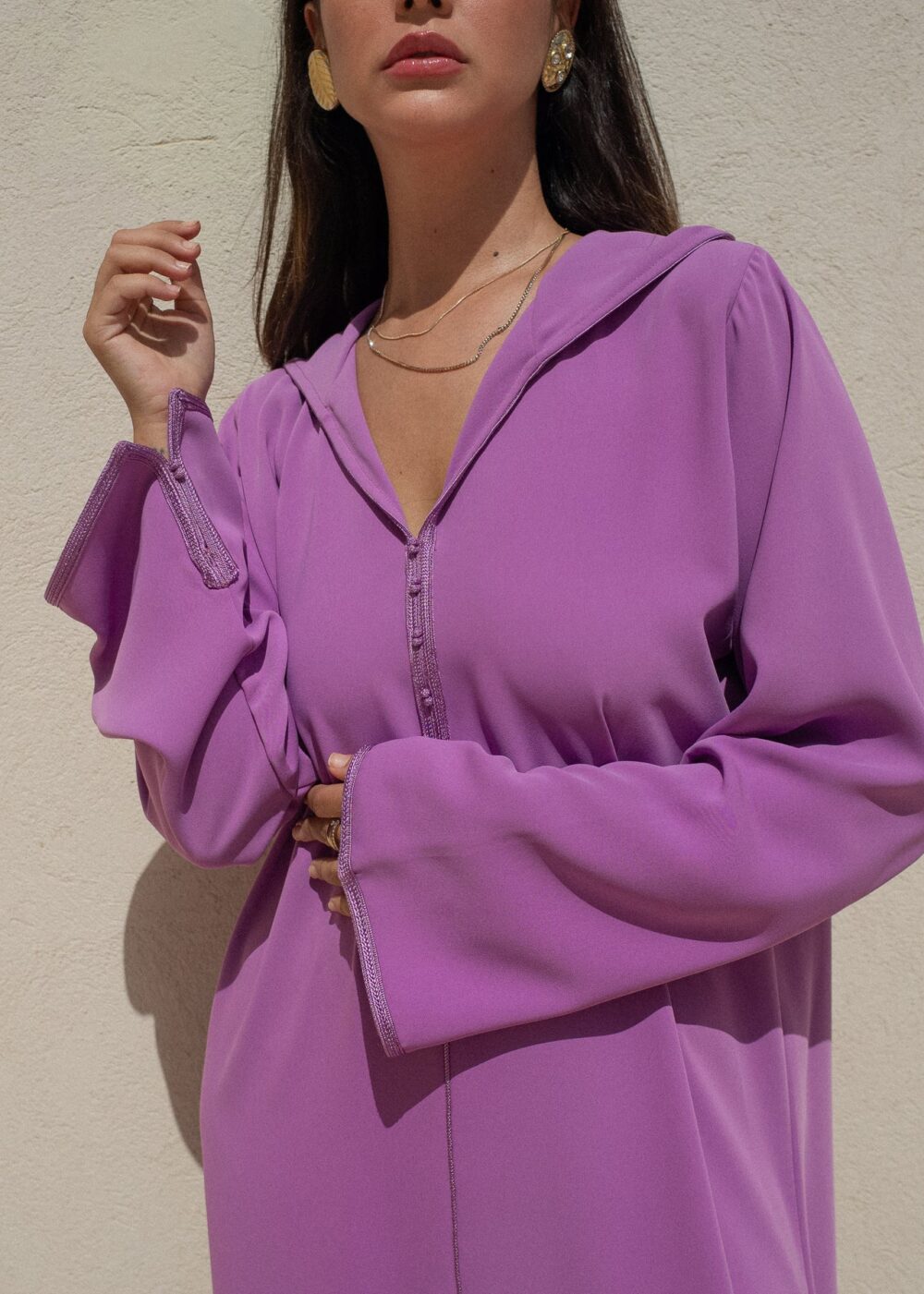 Hooded Crepe Kaftan with Tone-on-Tone Details