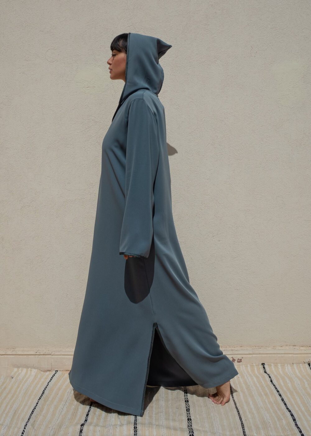 Hooded Crepe Kaftan with Tone-on-Tone Details