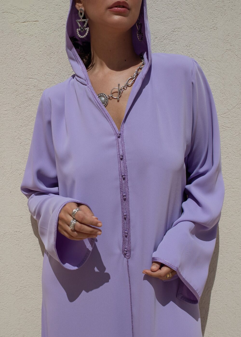 Hooded Crepe Kaftan with Tone-on-Tone Details