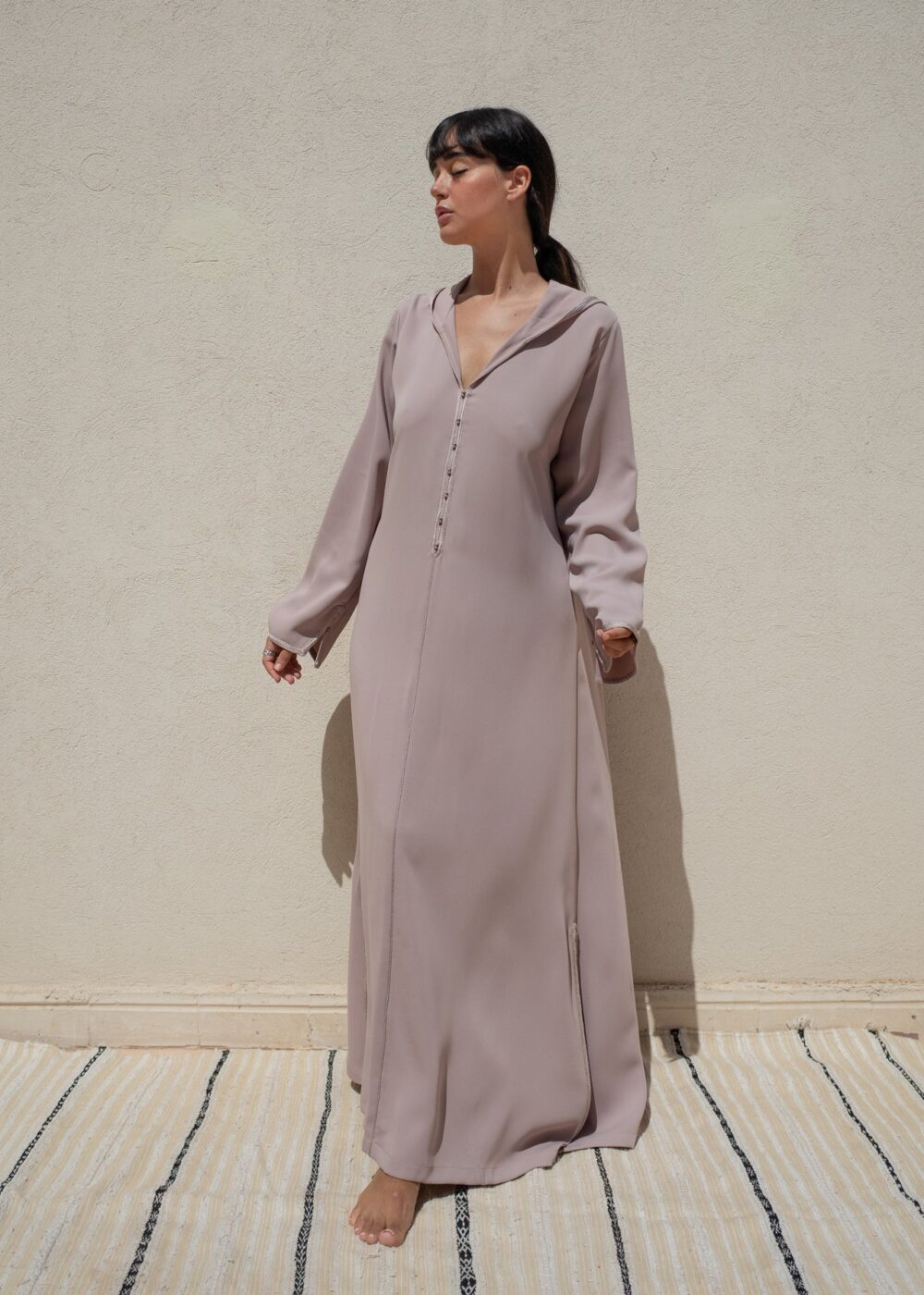 Hooded Crepe Kaftan with Tone-on-Tone Details