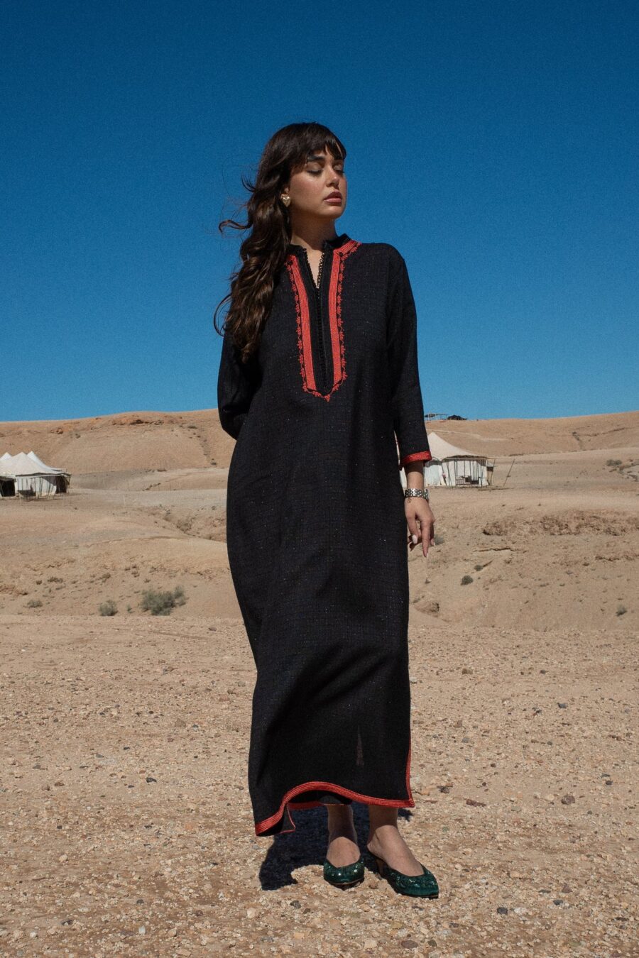 Hand-Embroidered Kaftan with Golden Sfifa