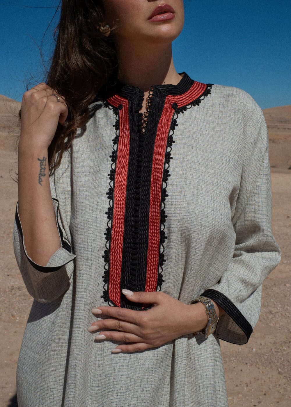 Hand-Embroidered Kaftan with Golden Sfifa