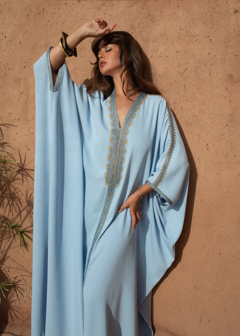 Hand-Embroidered Oversized Crepe Kaftan