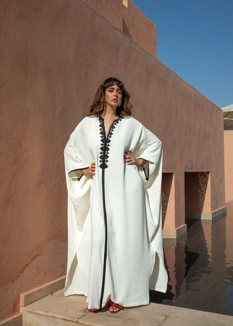 Hand-Embroidered Oversized Crepe Kaftan