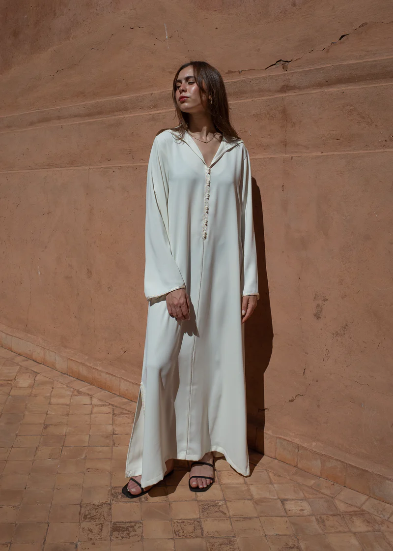 Hooded Classic Crepe Kaftan with Tone-on-Tone Sfeefa