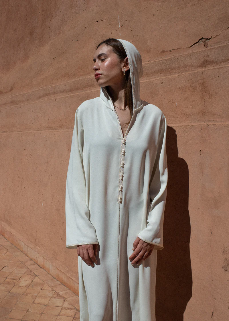 Hooded Classic Crepe Kaftan with Tone-on-Tone Sfeefa