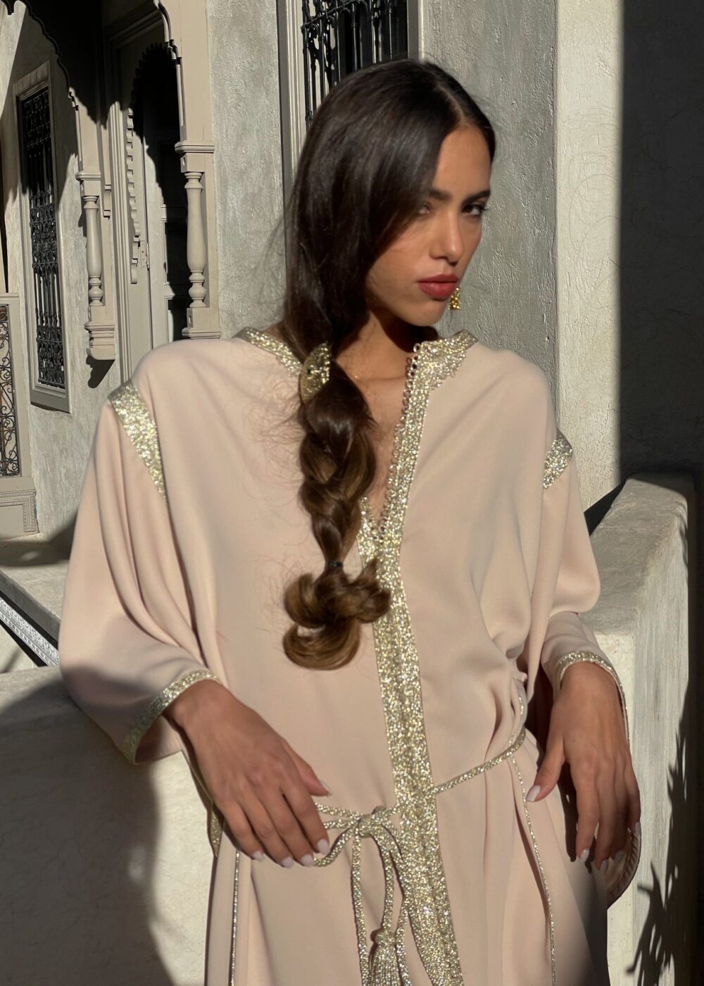 Kaftan with Golden Sfifa and Moroccan Embroideries