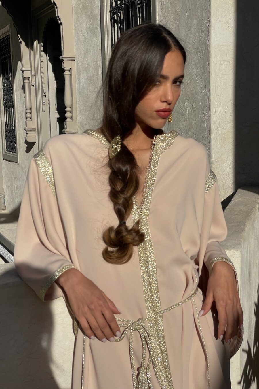 Kaftan with Golden Sfifa and Moroccan Embroideries