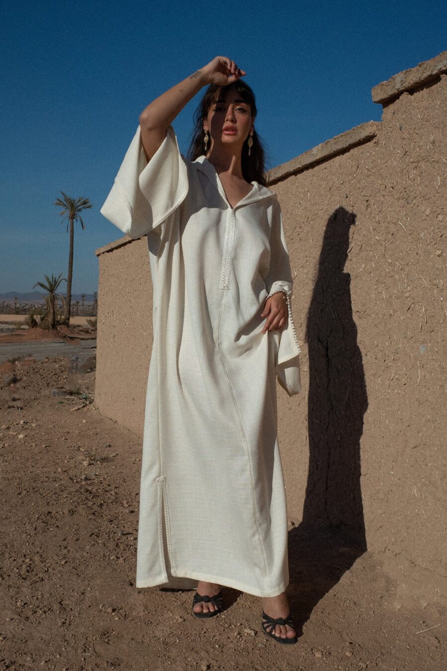 Linen Hooded Kaftan Dress with Golden Sfifa