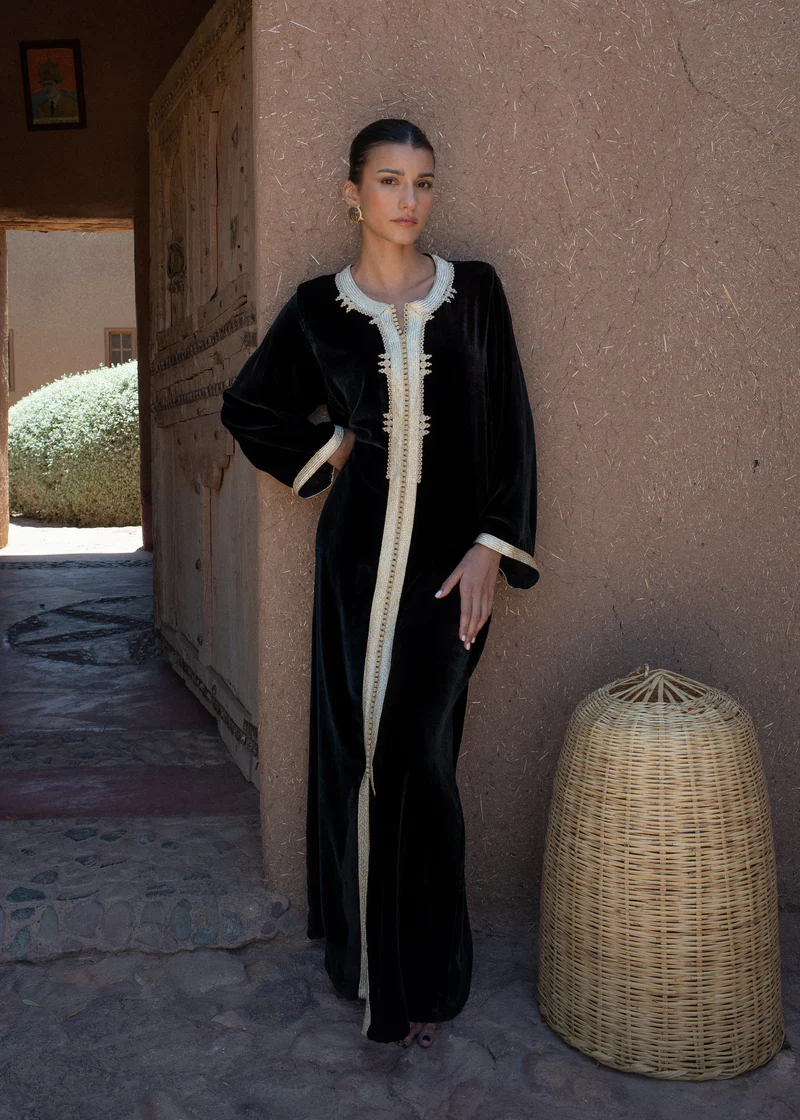 Silk Velvet Kaftan with Handmade Embroideries