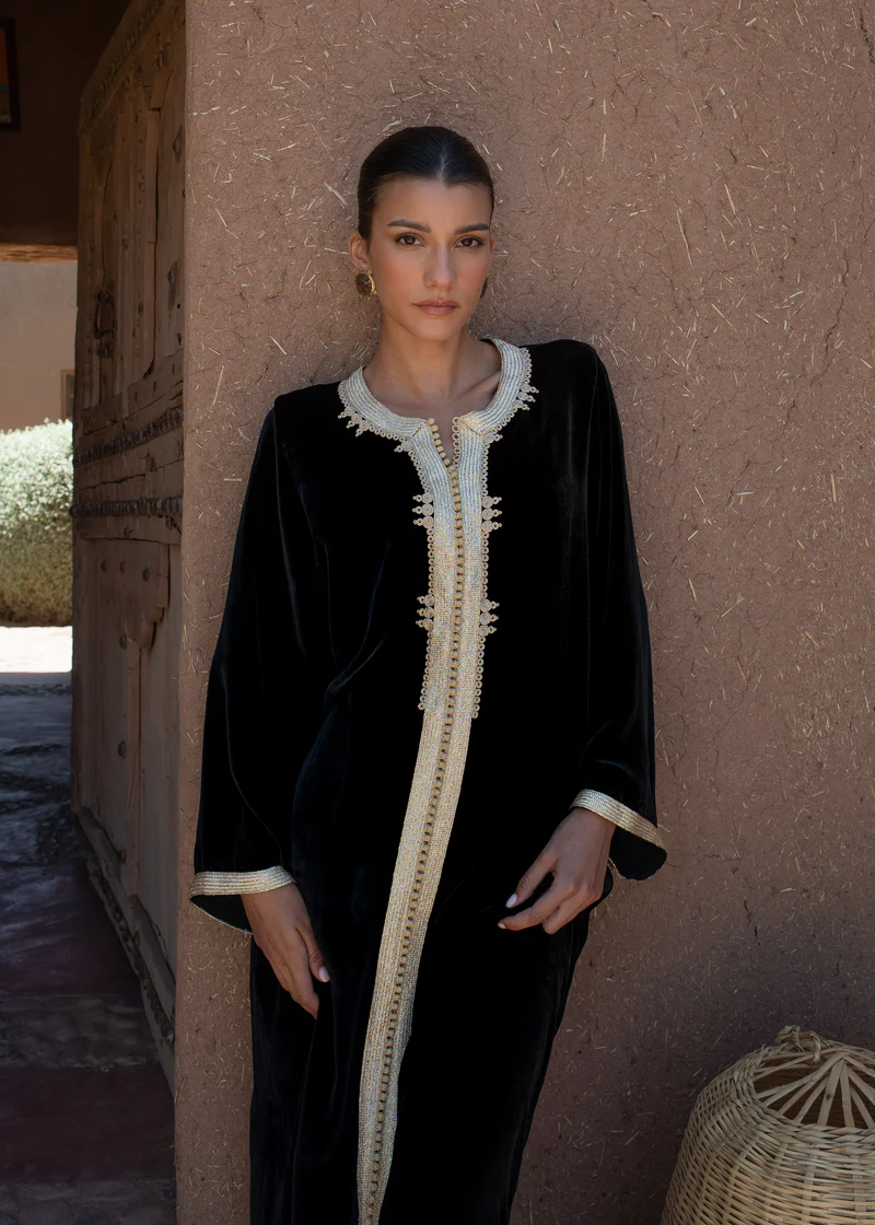 Silk Velvet Kaftan with Handmade Embroideries