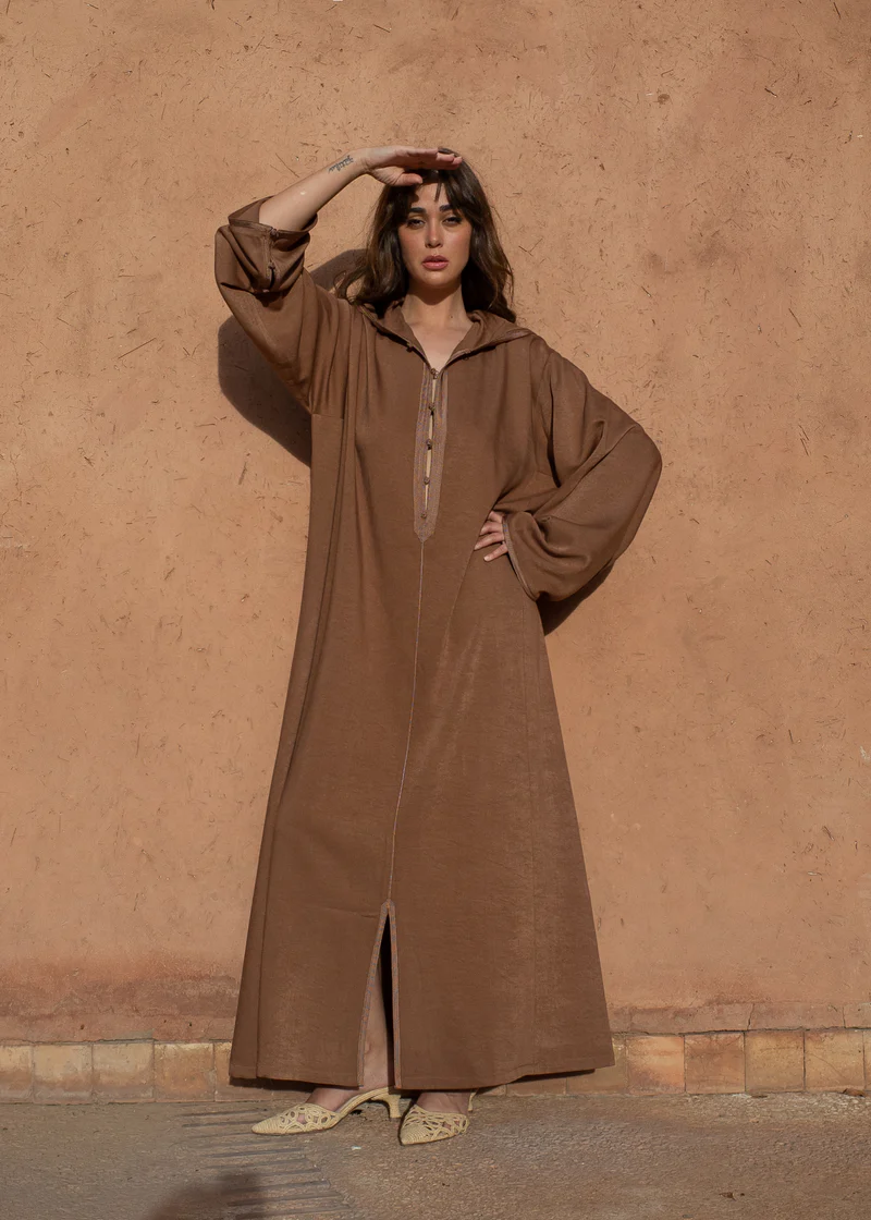 Tone-on-Tone Sfeefa Kaftan with Silk Button Details