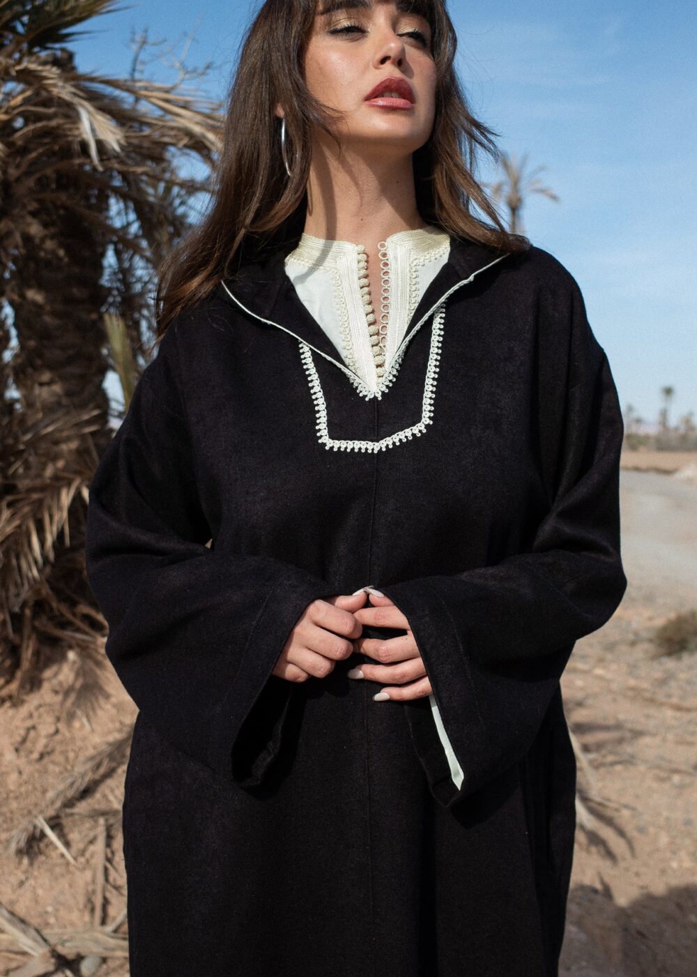 Artisanal Kaftan - Hand Embroidered Jalabiya with Off-White Kmiss