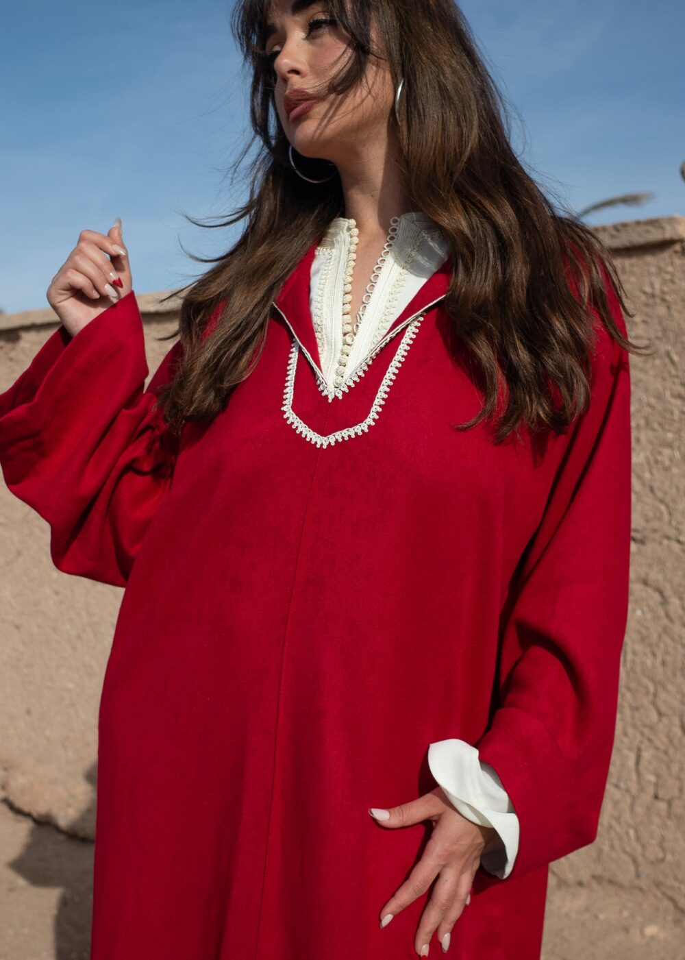 Artisanal Kaftan - Hand Embroidered Jalabiya with Off-White Kmiss