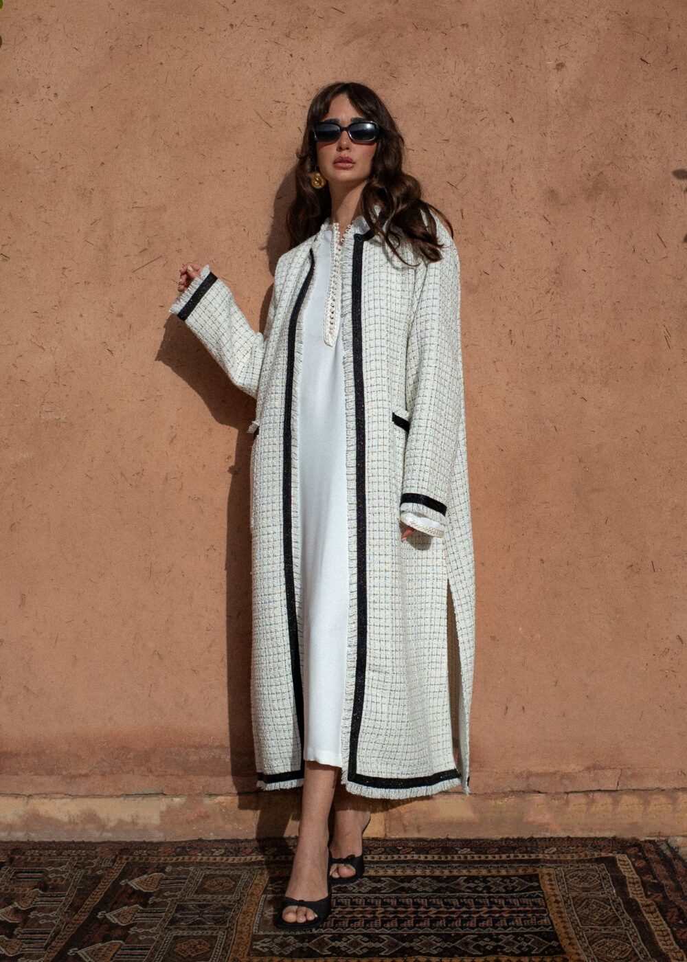 Elegant Kaftan Ensemble - Tweed and Crepe Matching Set