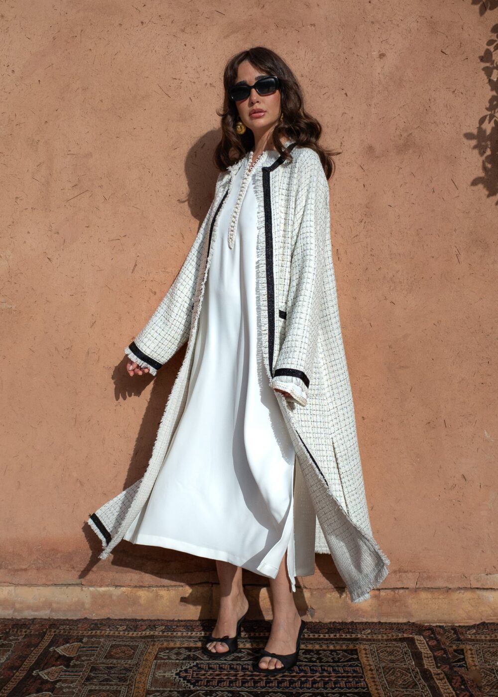 Elegant Kaftan Ensemble - Tweed and Crepe Matching Set