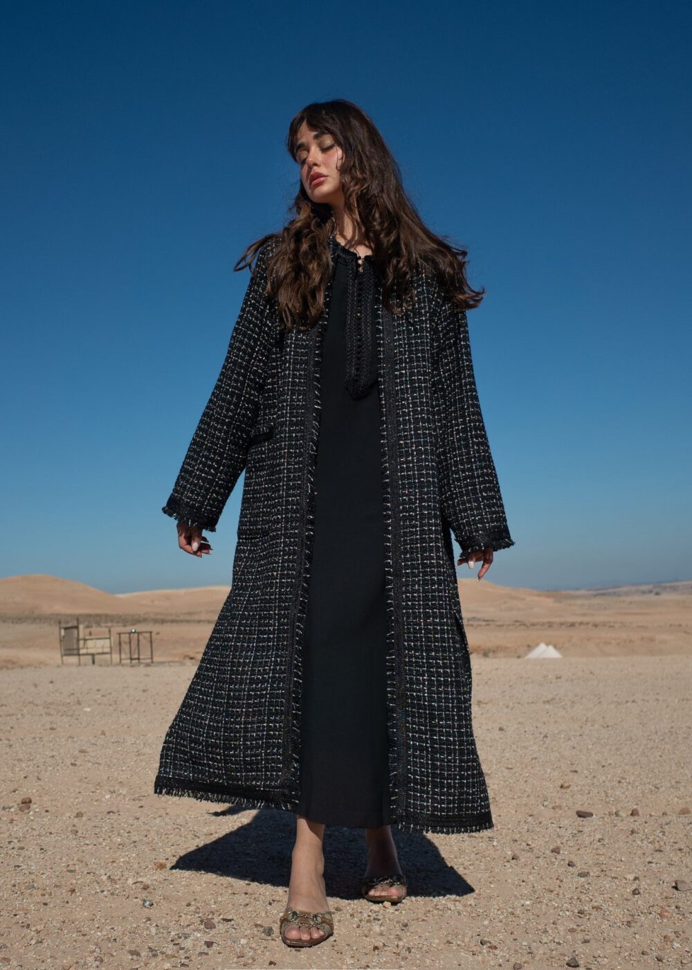 Elegant Kaftan Ensemble - Tweed and Crepe Matching Set