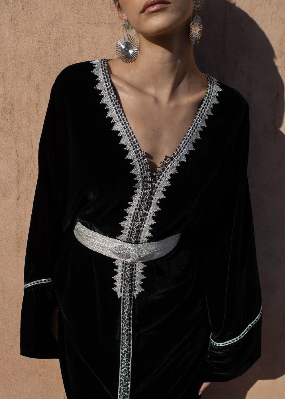 Handmade Moroccan Kaftan Elegant Silk Velvet with Embroidery