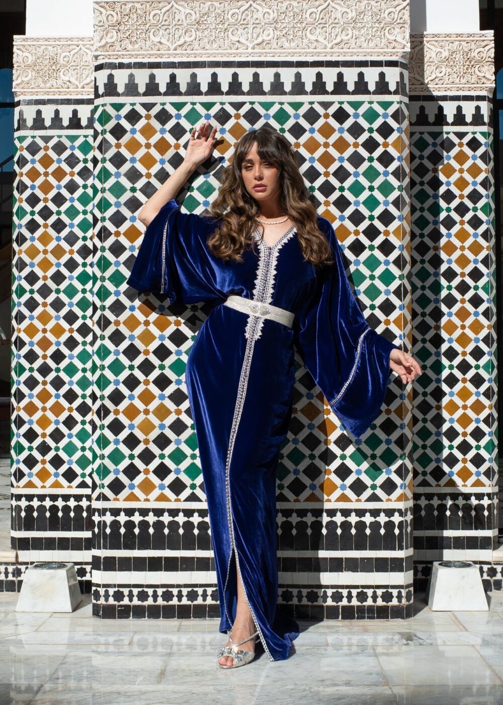 Handmade Moroccan Kaftan Elegant Silk Velvet with Embroidery