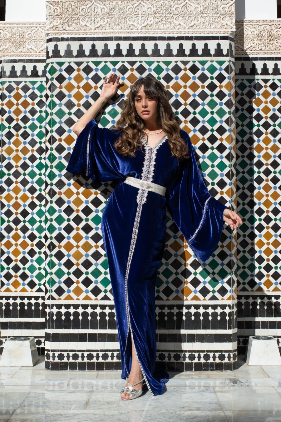 Handmade Moroccan Kaftan Elegant Silk Velvet with Embroidery