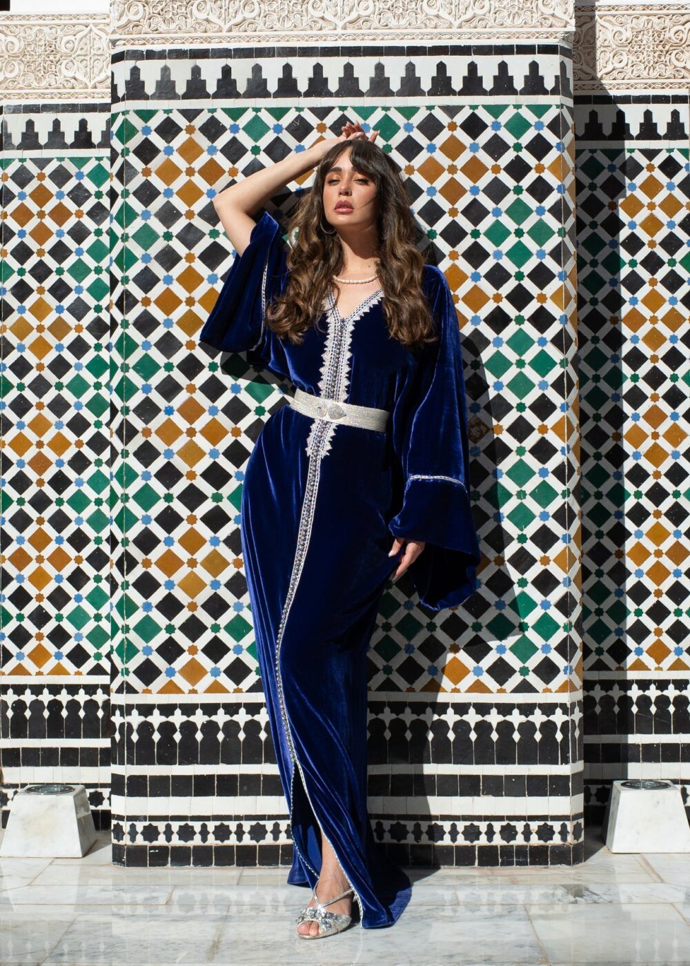 Handmade Moroccan Kaftan Elegant Silk Velvet with Embroidery