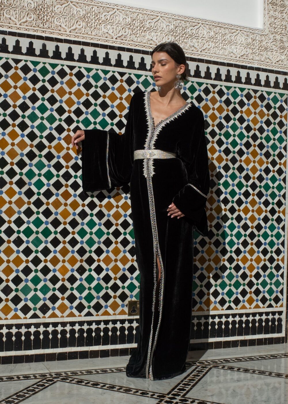 Handmade Moroccan Kaftan Elegant Silk Velvet with Embroidery