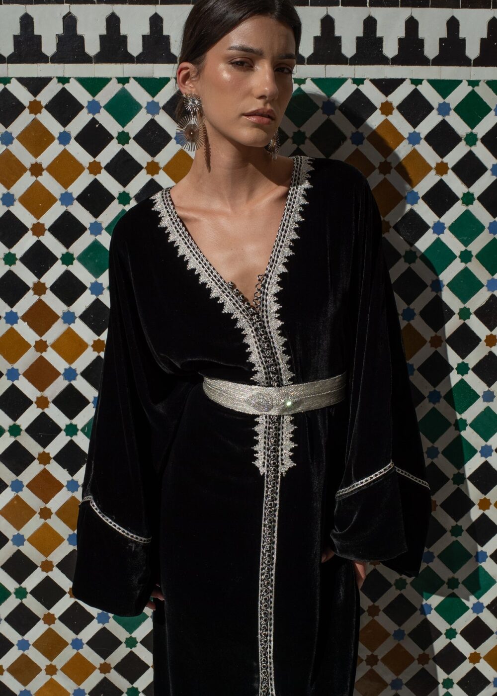 Handmade Moroccan Kaftan Elegant Silk Velvet with Embroidery