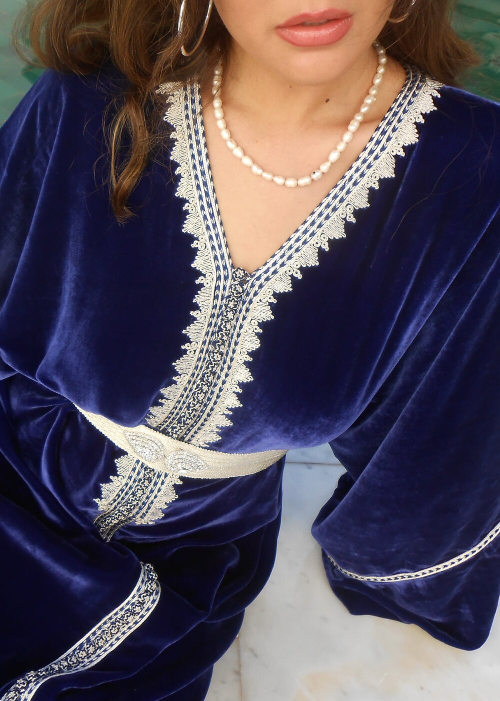 Handmade Moroccan Kaftan Elegant Silk Velvet with Embroidery