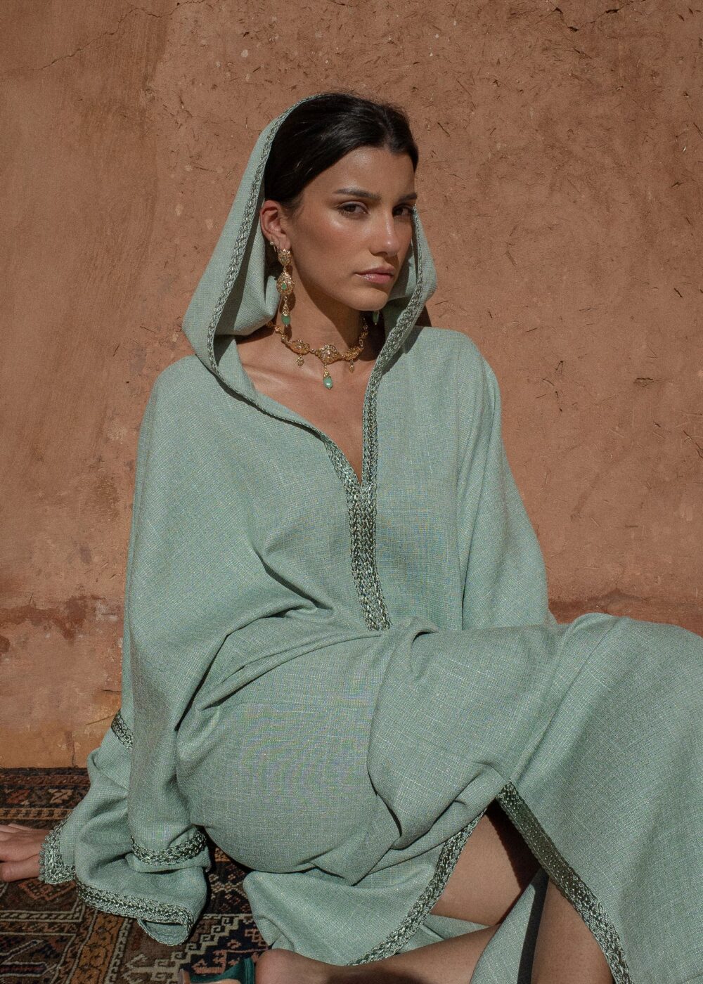 Linen Kaftan Dress - Hooded Jalabiya