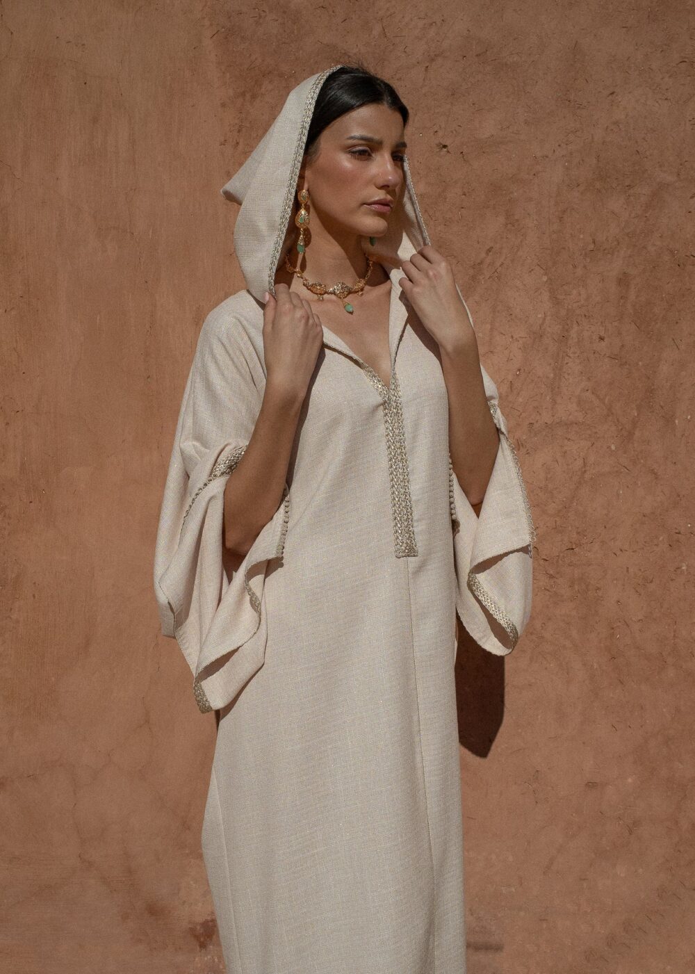 Linen Kaftan Dress - Hooded Jalabiya