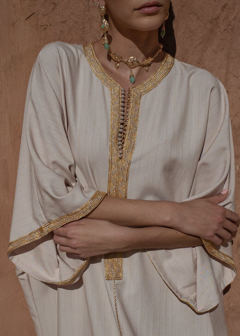 Striped Crepe Kaftan - Oversized Lightly Golden Striped Design