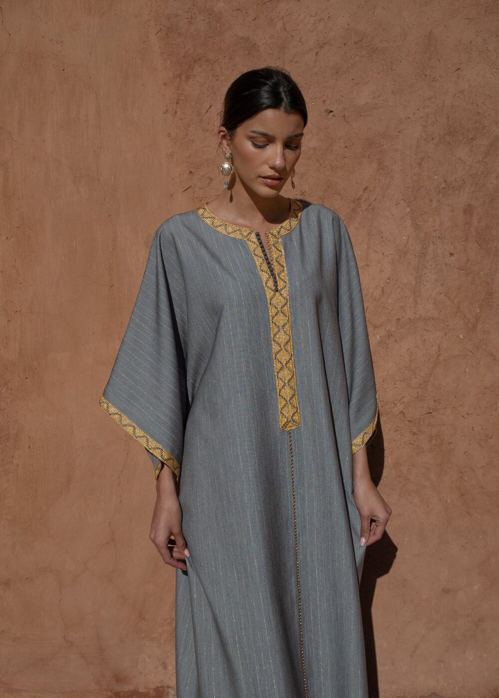 Striped Crepe Kaftan - Oversized Lightly Golden Striped Design