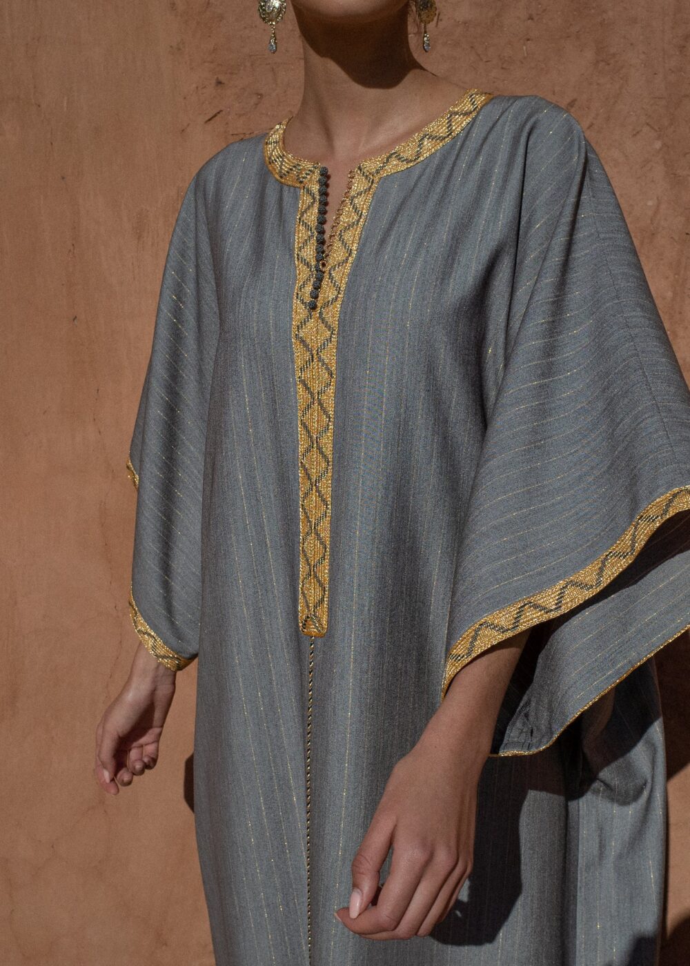 Striped Crepe Kaftan - Oversized Lightly Golden Striped Design