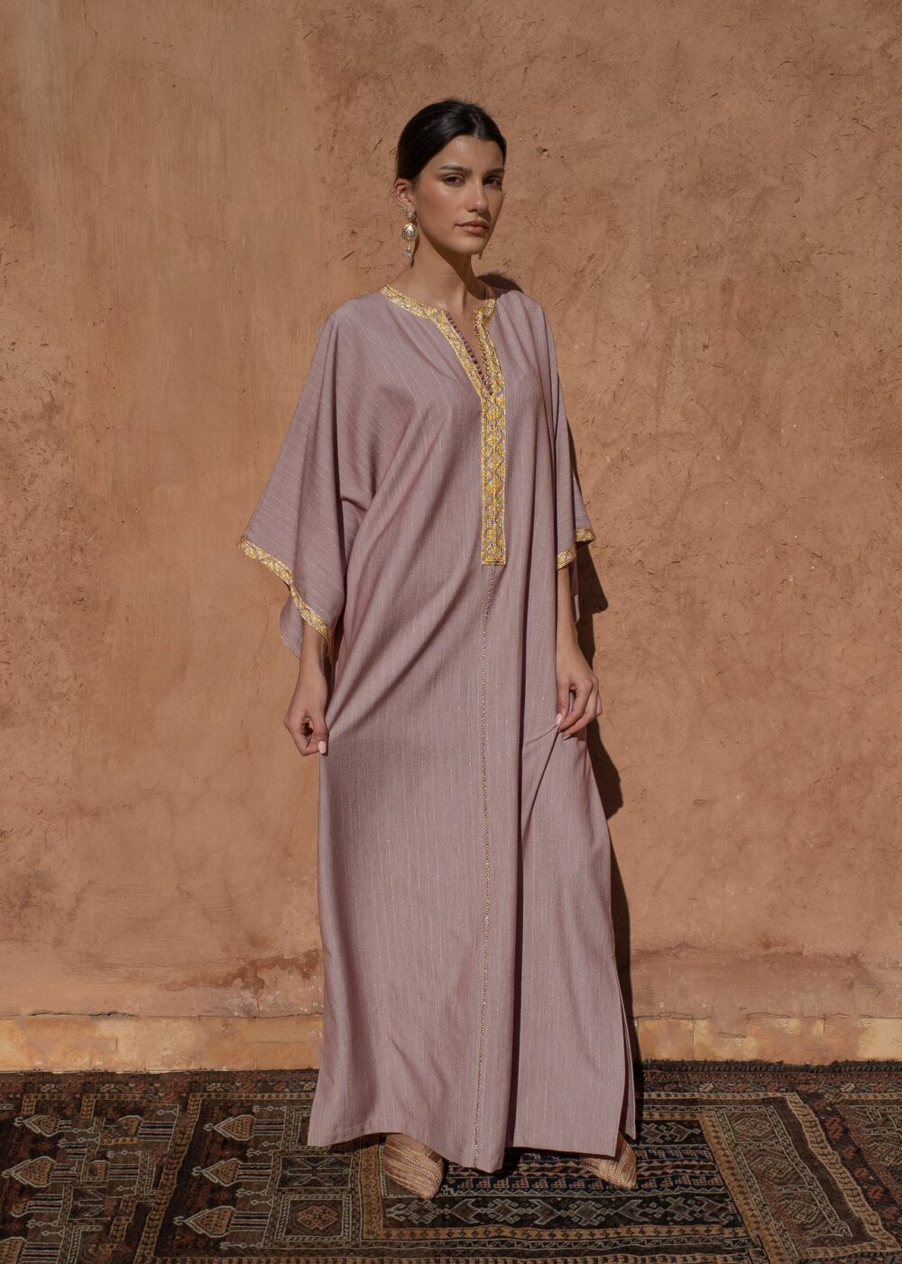 Striped Crepe Kaftan - Oversized Lightly Golden Striped Design