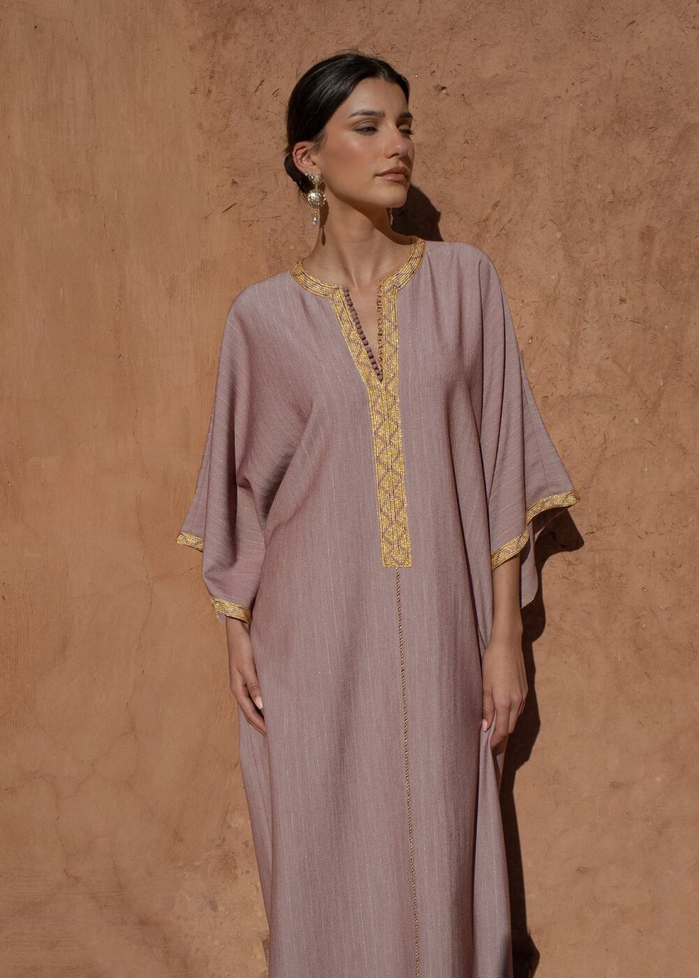 Striped Crepe Kaftan - Oversized Lightly Golden Striped Design