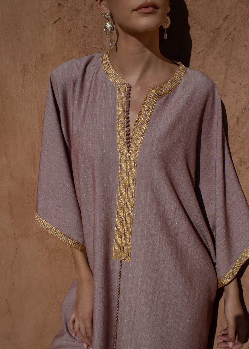 Striped Crepe Kaftan - Oversized Lightly Golden Striped Design