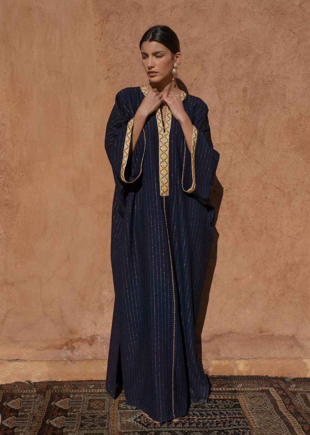 Striped Crepe Kaftan - Oversized Lightly Golden Striped Design